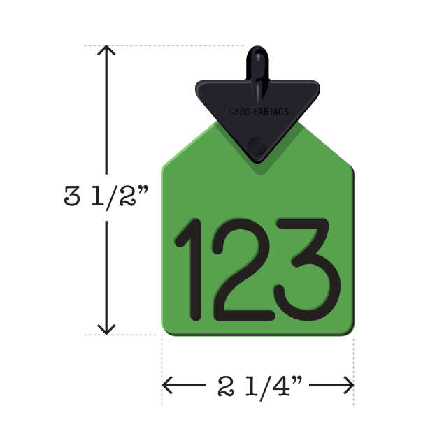 Custom engraved, arrowhead, dual colored, one piece light green and black, livestock and cow ID ear tag. Size/Dimensions: Medium. Height: 3 1/2″, Width: 2 1/4″