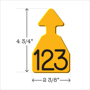 Yellow and black arrowhead shaped ID Tag for any size cattle. Installs with the Ritchey Arrowhead Installing Tool. These tags can be used for a variety of identification purposes. Product Dimensions – Height: 4 3/4″, Width: 2 3/8″.