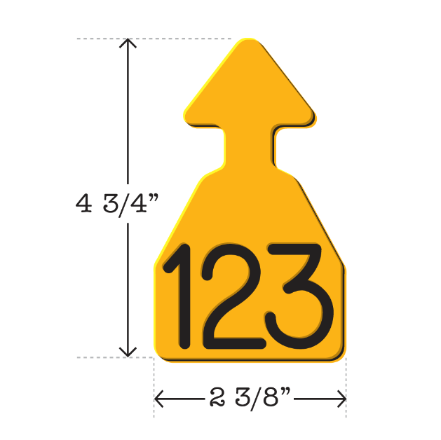 Yellow dual colored, Medium, flat arrowhead Livestock and cow ear tag