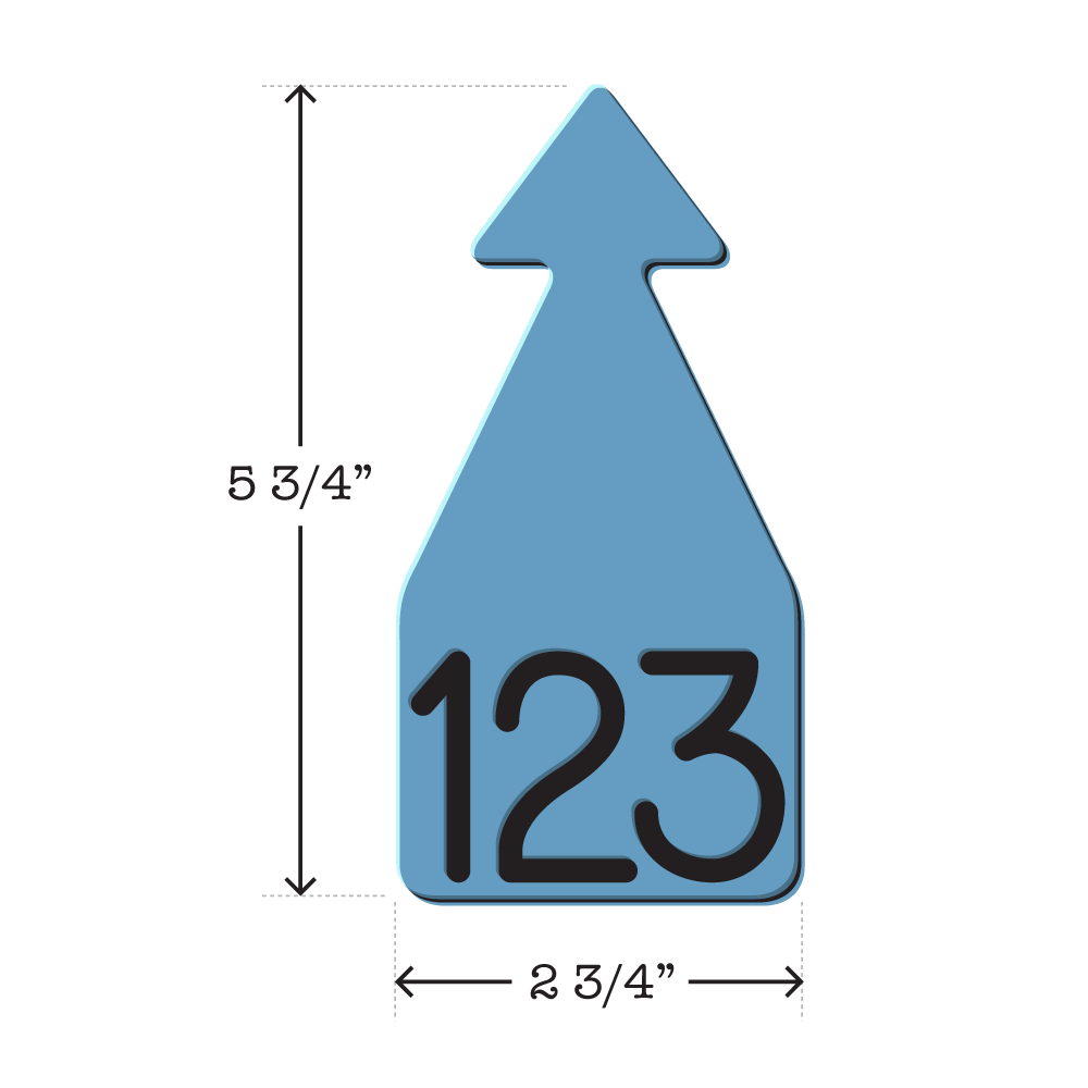 Light blue and black arrowhead shaped ID Tag for mature beef and dairy cattle. Installs with the Ritchey Arrowhead Installing Tool. These tags can be used for a variety of identification purposes. Product Dimensions – Height: 5 3/4″, Width: 2 3/4″.