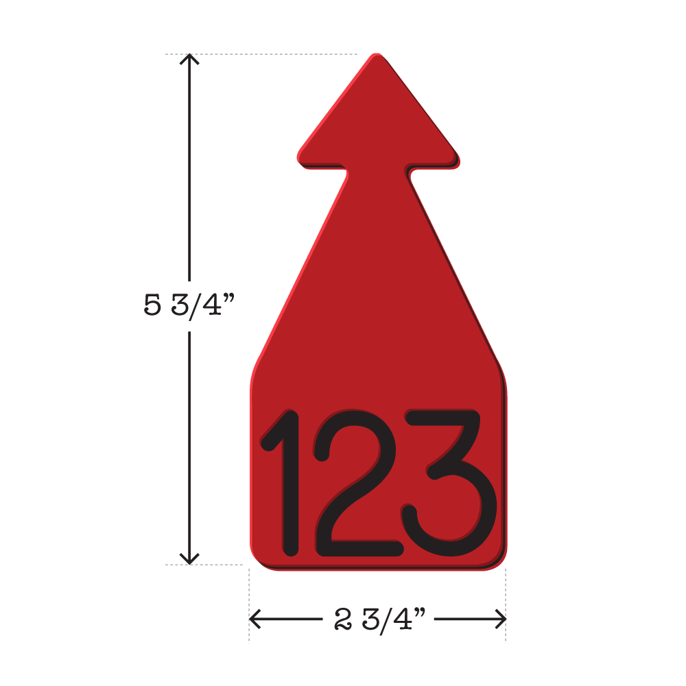 Red and black arrowhead shaped ID Tag for mature beef and dairy cattle. Installs with the Ritchey Arrowhead Installing Tool. These tags can be used for a variety of identification purposes. Product Dimensions – Height: 5 3/4″, Width: 2 3/4″.