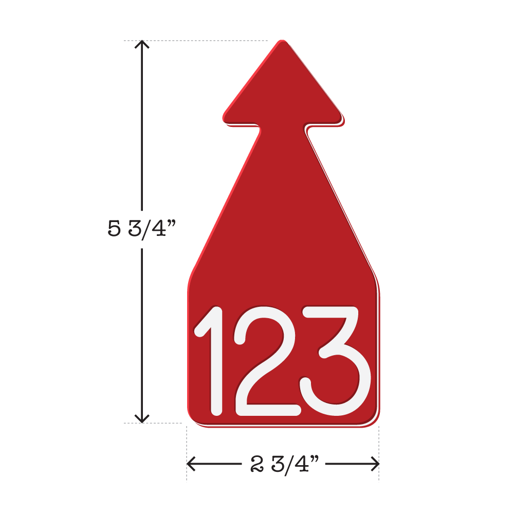 Red and White arrowhead shaped ID Tag for mature beef and dairy cattle. Installs with the Ritchey Arrowhead Installing Tool. These tags can be used for a variety of identification purposes. Product Dimensions – Height: 5 3/4″, Width: 2 3/4″.