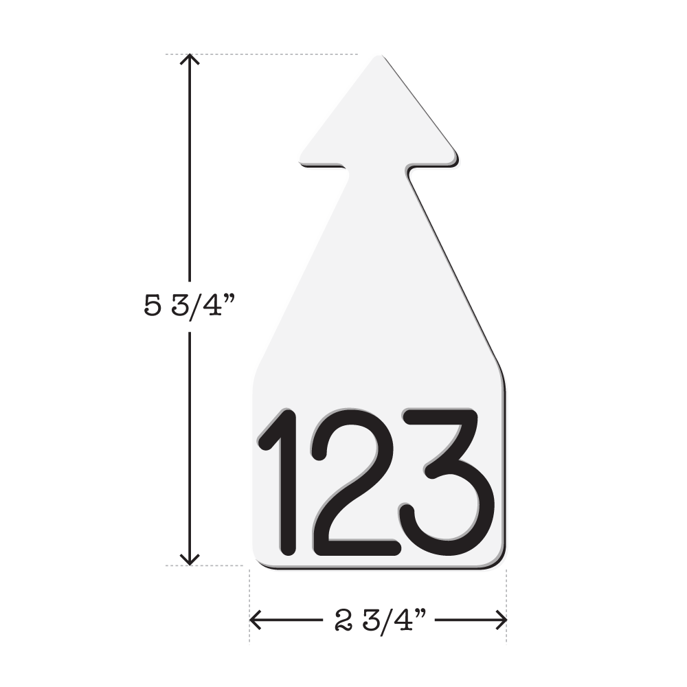 White and black arrowhead shaped ID Tag for mature beef and dairy cattle. Installs with the Ritchey Arrowhead Installing Tool. These tags can be used for a variety of identification purposes. Product Dimensions – Height: 5 3/4″, Width: 2 3/4″.