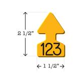 Yellow and black arrowhead shaped ID Tag ideal for calves and small livestock. Installs with the Ritchey Arrowhead Installing Tool. These tags can be used for a variety of identification purposes. Product Dimensions – Height: 2 1/2″, Width: 1 1/2″.